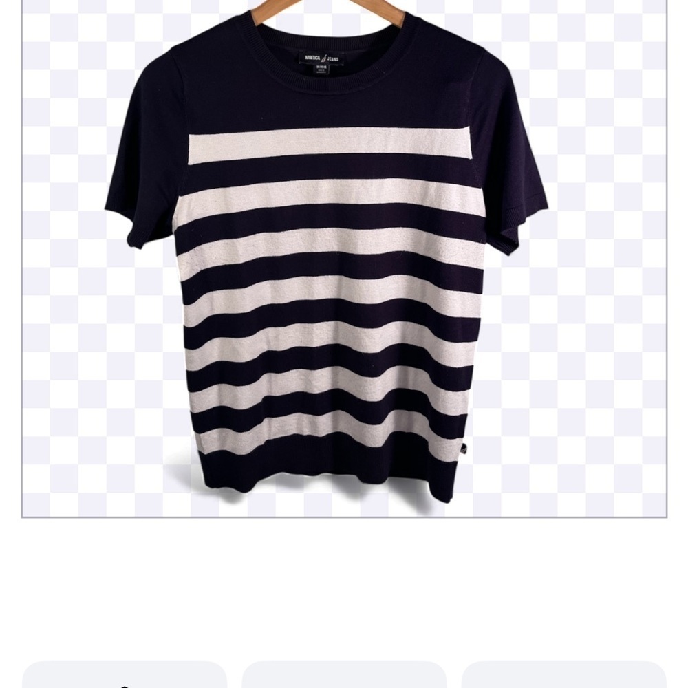 Women’s size medium, Striped Navy and White Sweater Nautica short sleeve